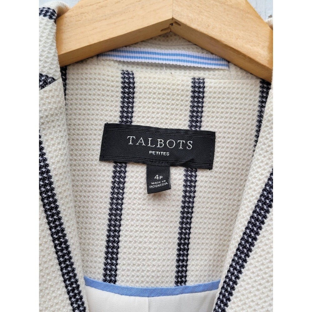 Talbots Women's Ivory Black Striped One Button Collared Blazer Sz 4 Petite - Picture 3 of 4